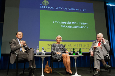 World Bank Group President Jim Yong Kim, IMF Managing Director Christine Lagarde, and former Chairman of the United States Federal Reserve Paul Volcker, at yesterday's Bretton Woods Committee meeting.